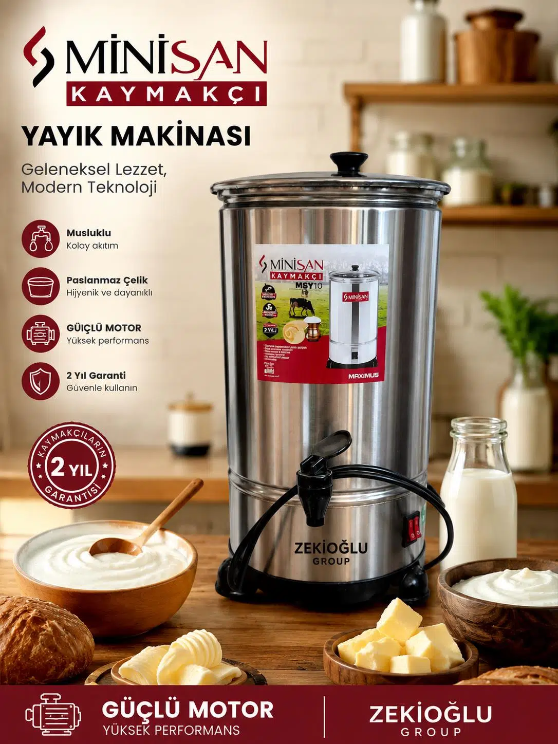 YAYIK MAKİNASI 10 LT MİNİSAN PASLANMAZ ÇELİK GÖVDE Kaymakçı Süt Kaynatma ve Kaymak Yapma Makinesi 