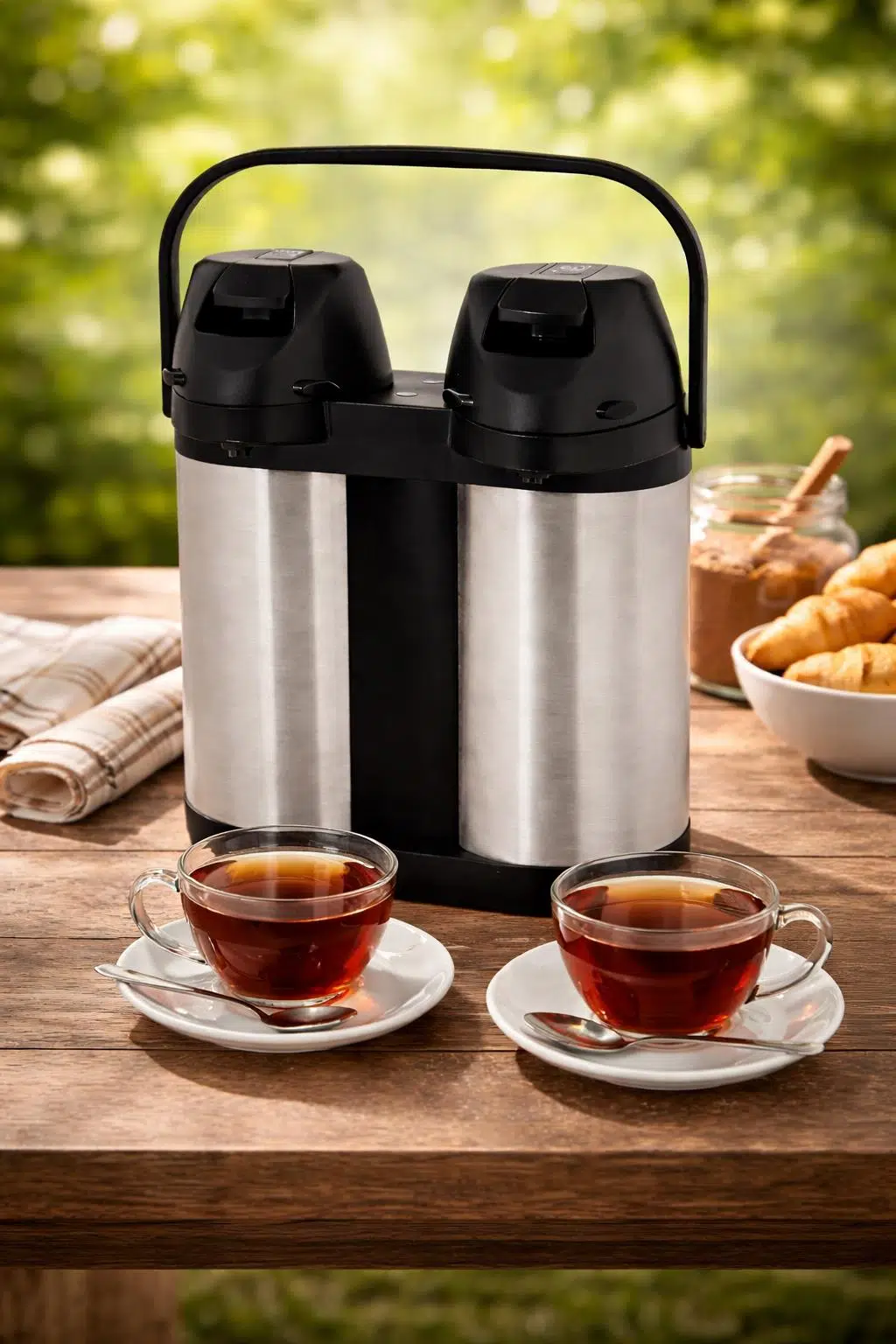 3.8 L Çift Pompalı Çelik Çay Termosu Çift Katlı Paslanmaz