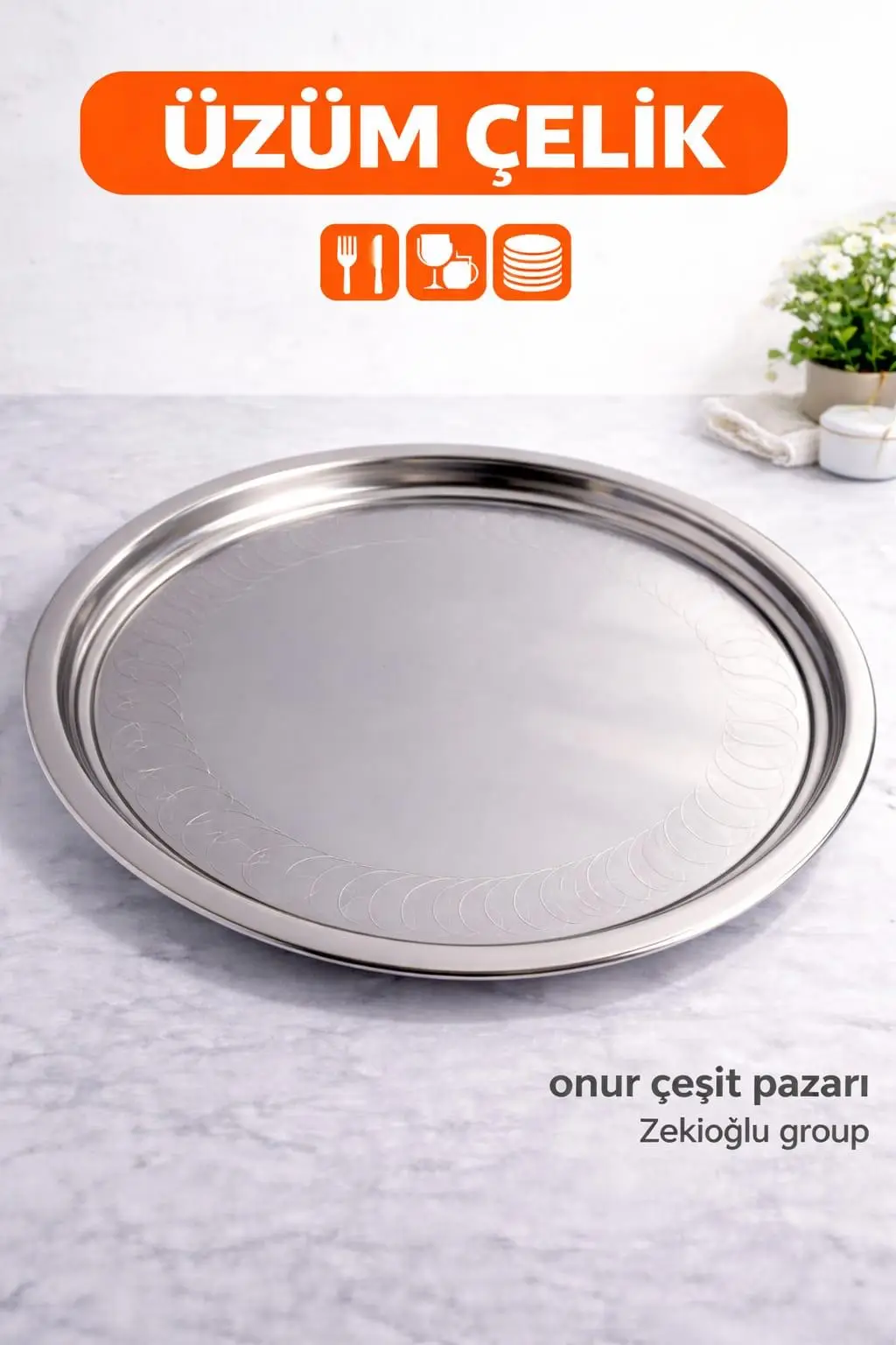 Çelik Tepsi No : 5 Çelik Sini Yemek Tepsisi Paslanmaz Tepsi Yuvarlak Çelik Tepsi