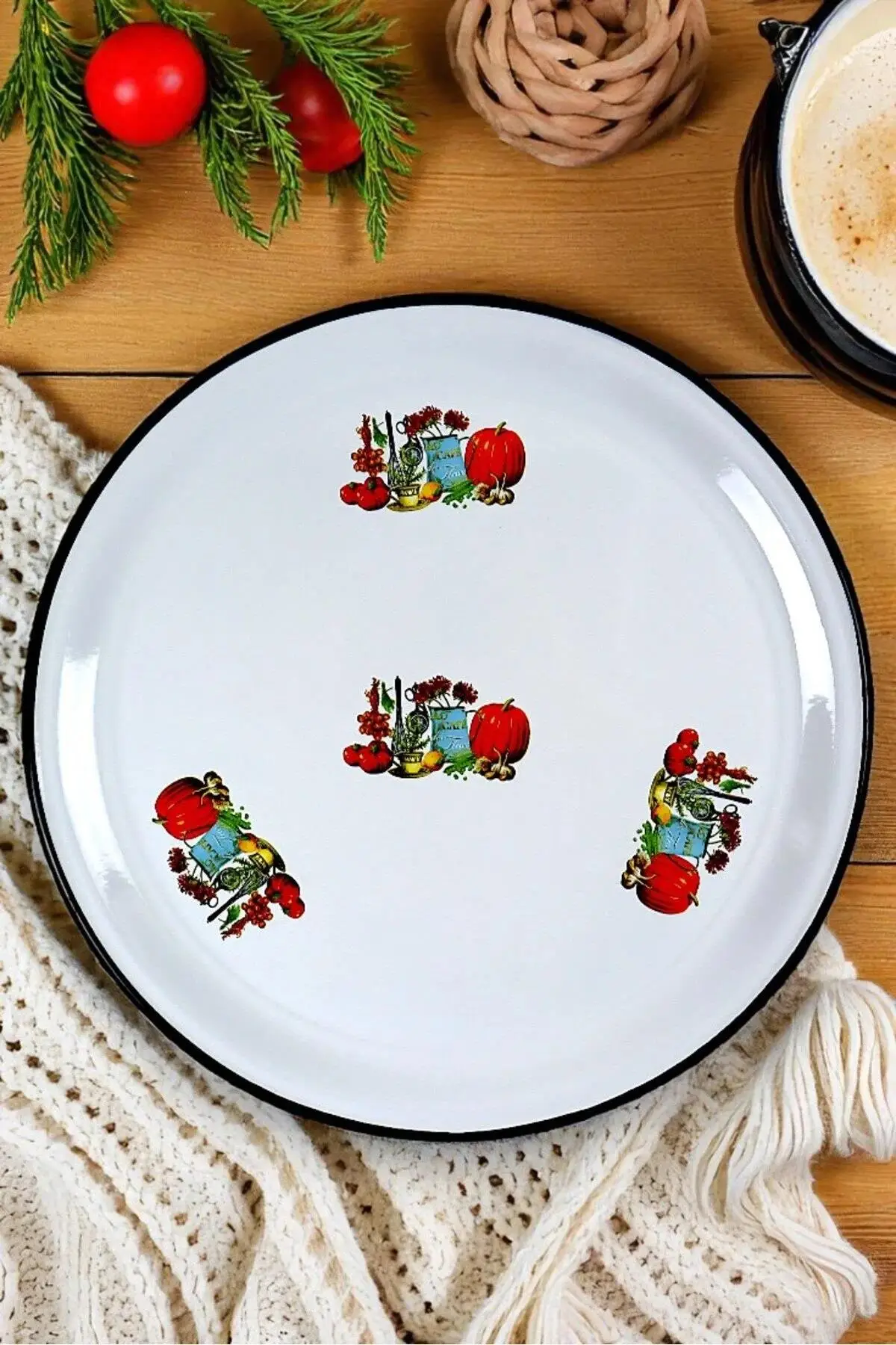 Emaye Sini Sofra, Yemek Sunum Tepsi, Yer Sofrası Çinko 55 cm